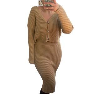 Tan Knit Sweater and Midi Skirt “In Loom” size L